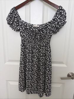 Blush BJ Black & White Floral Flared Short Sleeve Dress - Size Small Petite