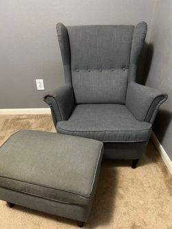 Gray Wingback Armchair with Ottoman