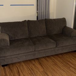 Sleeper Sofa - Gray Upholstered Fabric, Foam Pad Mattress - Queen Sized - Like New, Barely Used