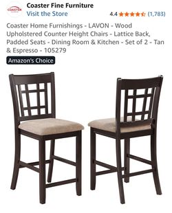 Brand new never used still in box Coaster Home Furnishings 2 Wood Upholstered Counter Height chairs.