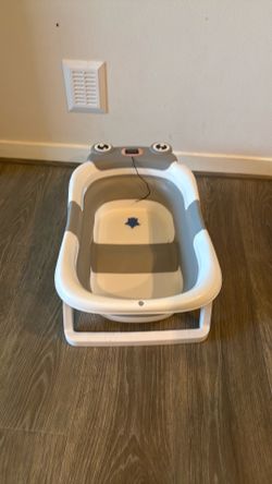 TUMAJUP Collapsible Baby Bathtub for Infants and Toddlers with Soft Cushion and Thermometer-Gray
