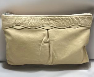 Vintage Tan Leather Zip Clutch Bag 
