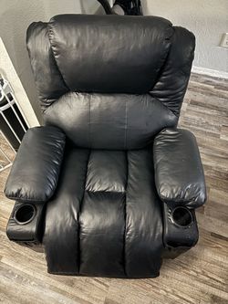 Black Leather Recliner Chair with Cup Holders