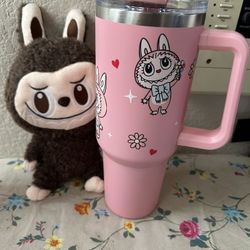 Labubu the monster tumbler gift set stainlees steel 30/40oz straw lid with plushie plush toy