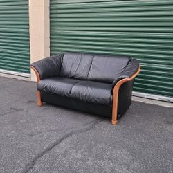 Vintage Ekornes Stressless Manhattan Black Leather Loveseat Sofa Couch Scandinavian Danish Retro