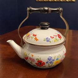Vintage "Early Spring" Gailstyn-Sutton Enamel Teakettle - Floral Design