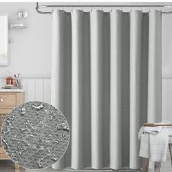 Shower Curtain, Waffle Textured Heavy Duty Polyester,Hotel Spa luxury weighted cloth 72Hx62W, Grey