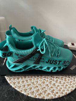 Teal Blade Sole Sneakers with Text Detail