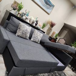 Sleeper Sofa Sectional Couch With Chaise Storage Like New In Very Good Condition🥳🚚🚛 FREE DELIVERY 🚚 
