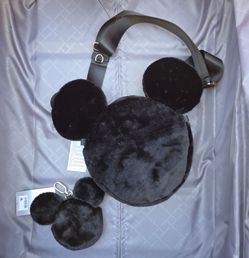 Mickey Mouse Icon Plush Crossbody Bag with Coin Bag – Black