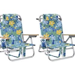 Backpack Beach Chairs for Adults Capacity 300 LBS Low 5 Position Beach Chair with Pouch Straps Folding