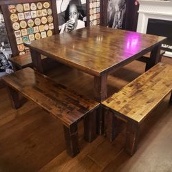 Wooden Table Plus 4 Benches