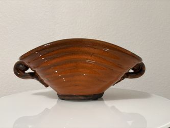 Large Orange Pottery Bowl with Handles