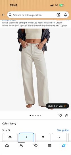 RRIVE Women's Straight Wide Leg Jeans Relaxed Fit Cream White Retro Soft Lyocell Blend Stretch Denim Pants YKK Zipper