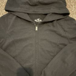 Large Hollister Crop Black Hooded Zip Sweatshirt