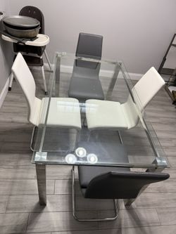 Glass Dining Table Set with 4 Chairs