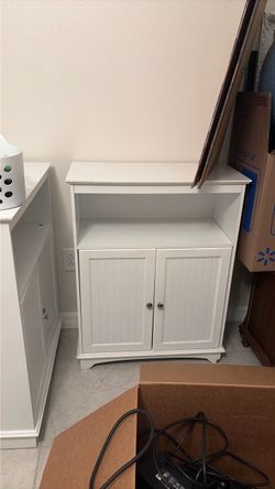 White Wood Cabinet with Open Shelf