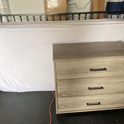 Twin Bed Mattress, Black Metal Frame and Three Drawer Chest