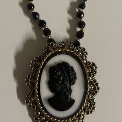 Vtg Milk glass Cameo Brooch Neckalce 