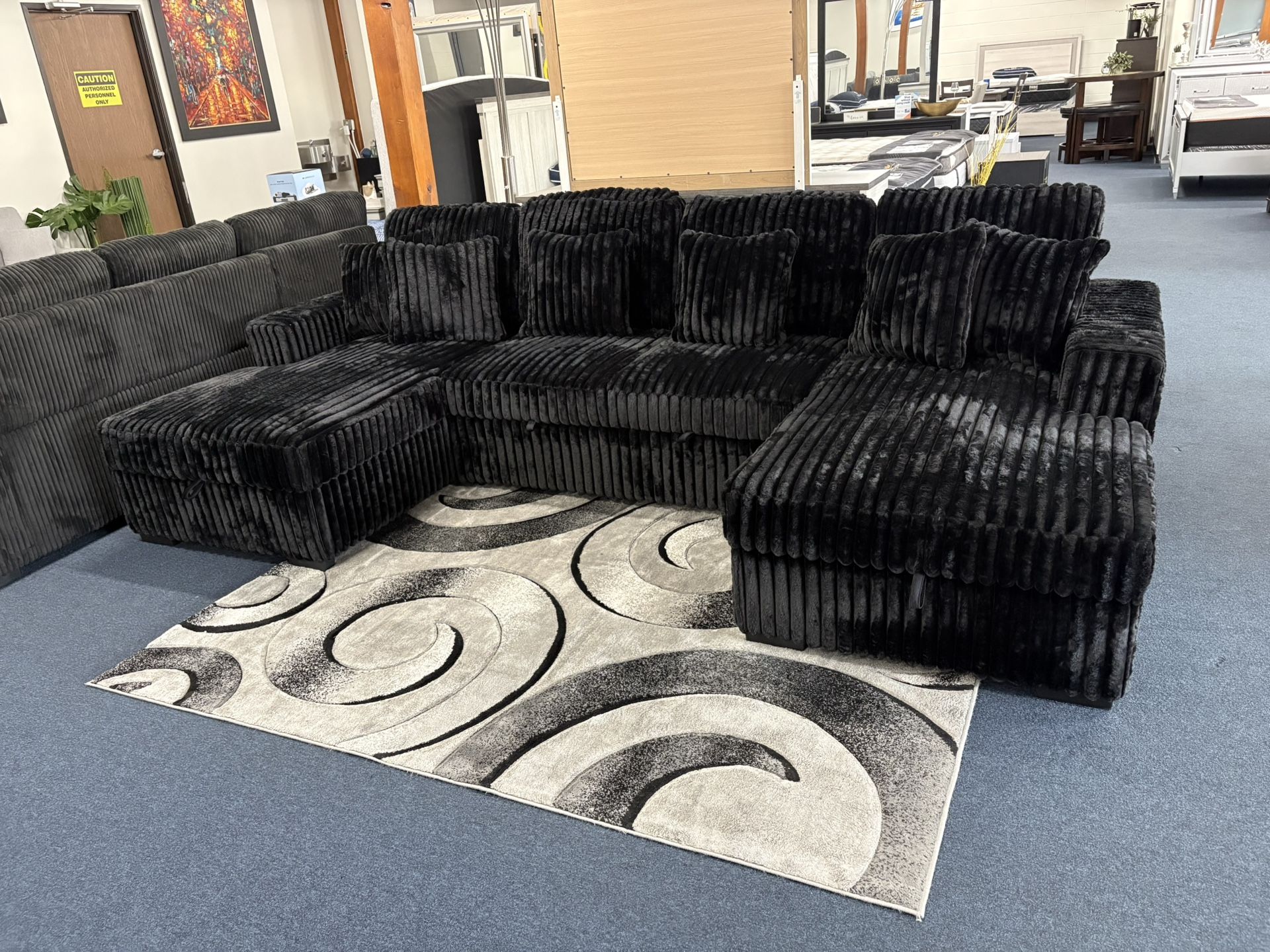 Black Soft Fabric Sleeper Sectional
