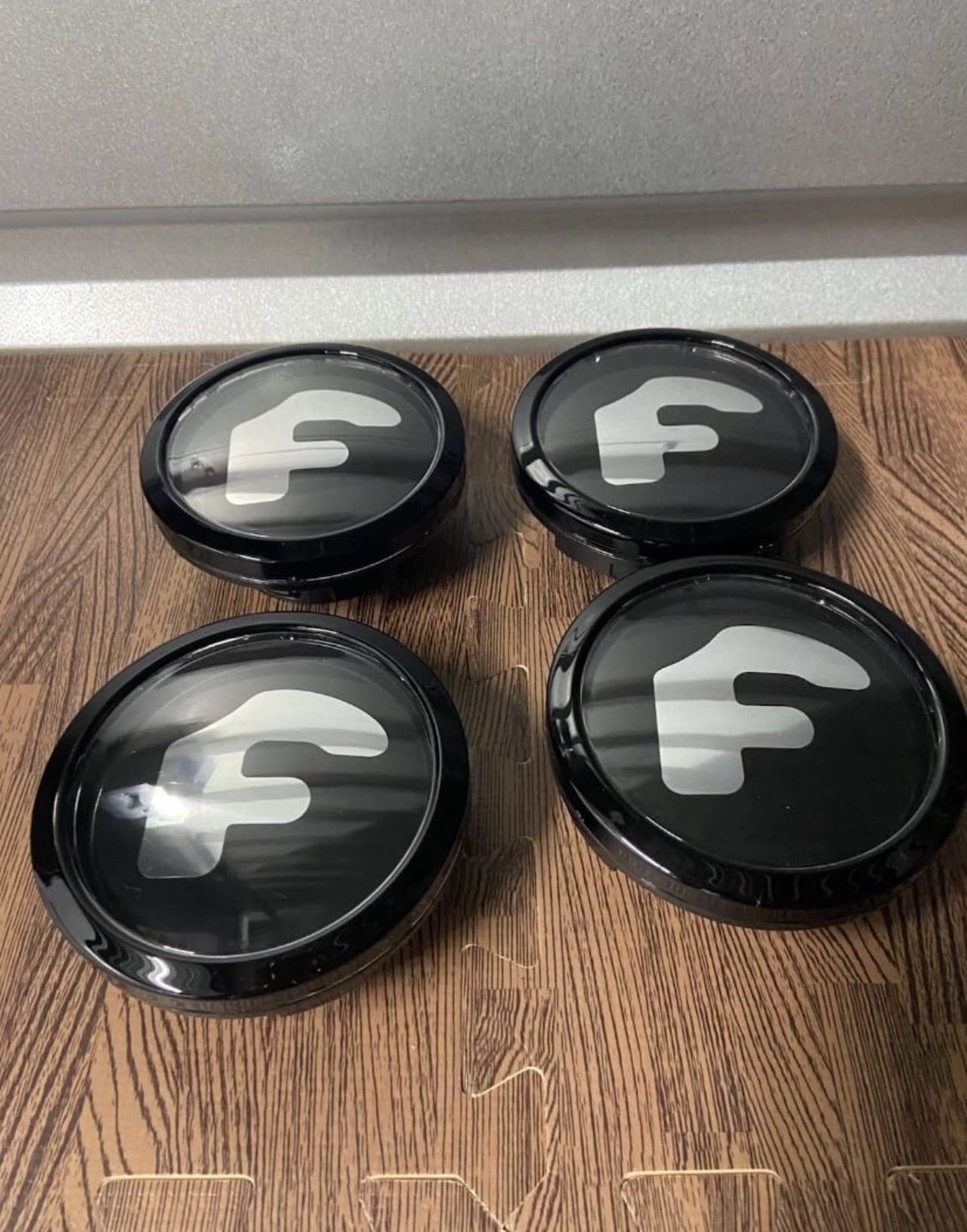 4 PC Set Black Forgiato Floating Center Caps Hubcap Rim