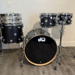 DW Collector’s 5 Piece Snare Black Satin Oil Twist Ebony DW9900 10 12 15 22 14 Cases Maple Used