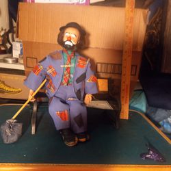 Vintage Emmitte Kelly Wind Up Musical Doll and props