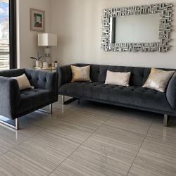 📍 FOR SALE: Modern Velvet Sofa & Armchair Set (2 Pieces)