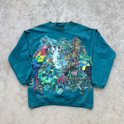 Vintage 90’s RAINFOREST ‘PAWS’  Habitat All Over Print Crewneck Sweater Sz Medium