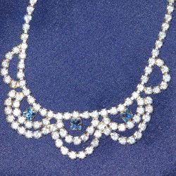 Blue Sapphire Glass Bib Blue Sapphire Glass Rhinestone Diamanté Paste bib Necklace