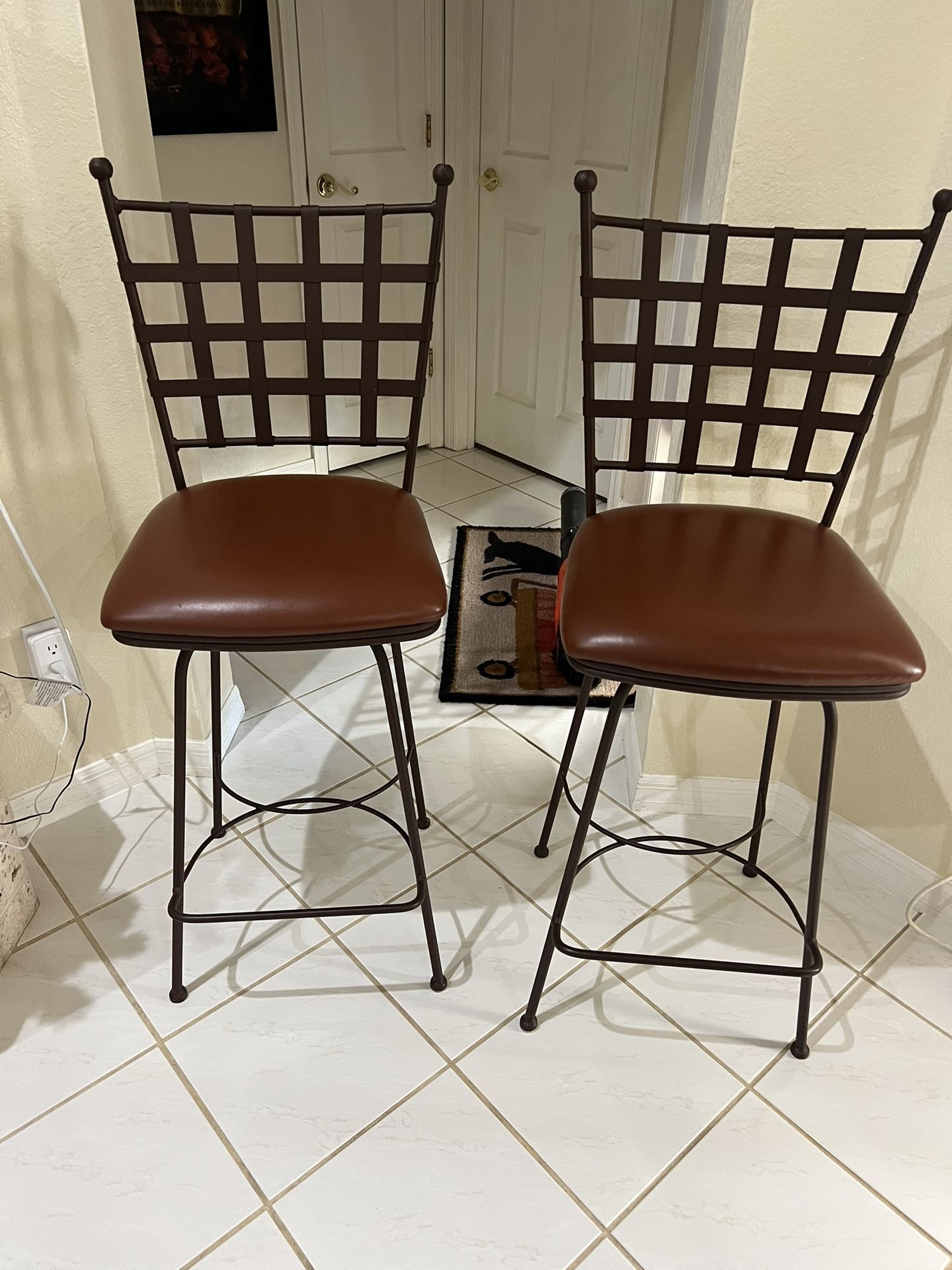 Dark Brown Faux Leather Swivel Chairs/Bar Stools