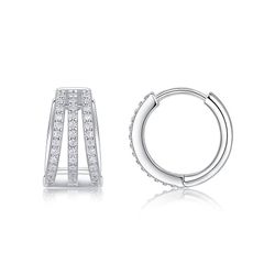Fifty8 Moissanite Pave Huggie Earrings, 925 Sterling Silver, March of Earth