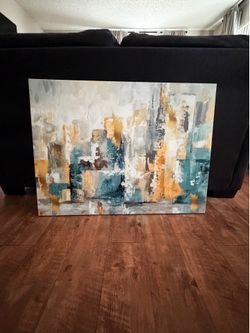 Modern Abstract Canvas Wall Art – Teal, Gold & Neutral