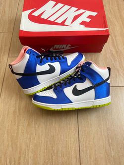 Nike Women's Dunk High 'Blue Satin' Racer Blue/White-Black-Atomic Green Size 9W