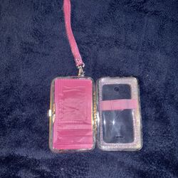 Pink glitter phone case / Wallet with wrist strap
