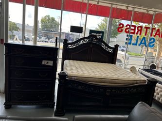 NEW Pretty Black Bed Frame and Matching Chest and Nightstand 🖤No Credit - SAME DAY DELIVERY 🚚