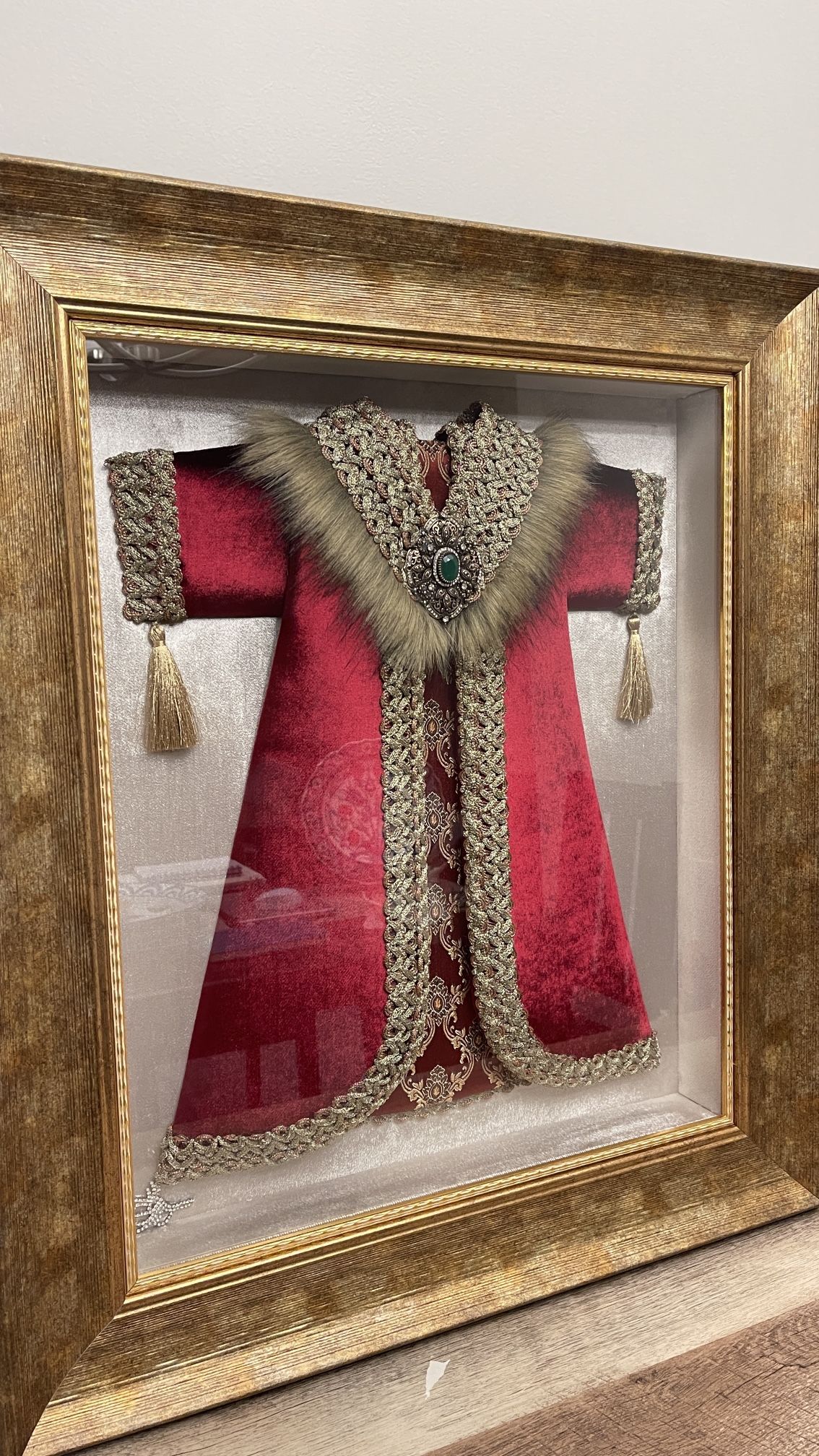 Ottoman Caftan Red Velvet Wood Frame
