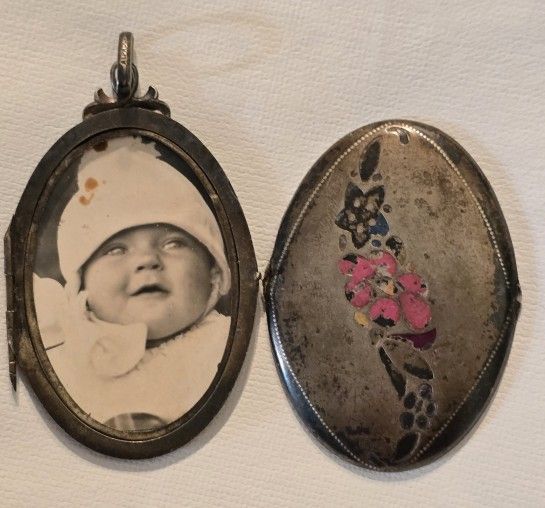 Antique Art Deco Alpacca Sterling Silver Photo Locket Pendant Very Rare! 2 1/2 X 1 1/2"