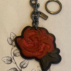 Coach Red Rose Leather Key Chain Hang Tag For Purses And Bags 