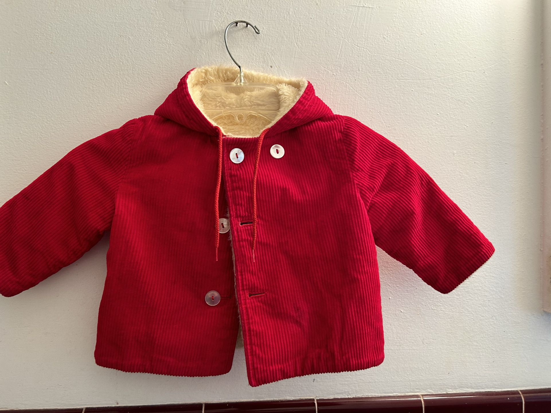 Reversible Hooded Red Cordorouy Sherpa Jacket