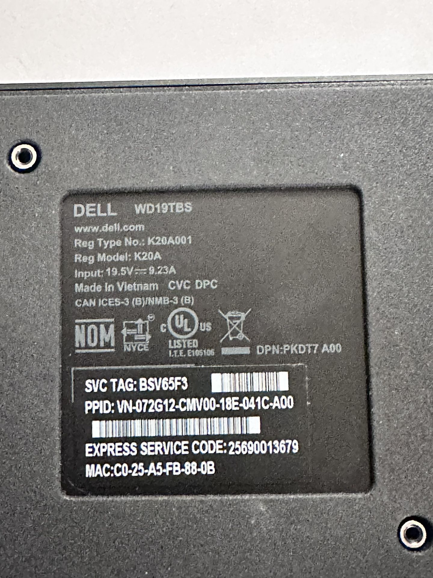 Dell Dock Station WD19TBS- USB-C 180W 