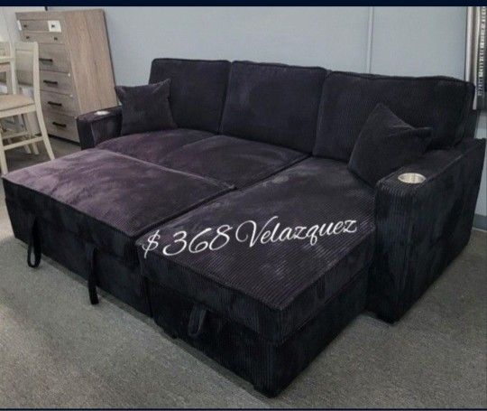 ✅️✅️Black Convertible Sectional W/ Cup Holder & W/ USB Port✅️✅️