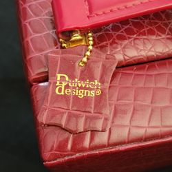 Dulwich Designs Genuine Croc Leather 7"x5"x5" Burgundy Jewelry Travel Case