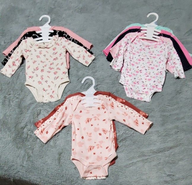 0-3 mo Baby Girls Long Sleeve Onesies Lot