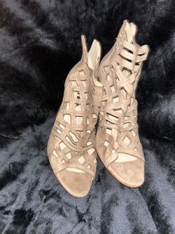 Taupe Suede Caged Heeled Booties