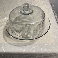 Vintage Anchor Hocking Cake Plate 12" and Glass Dome Cover Life Durable Glass