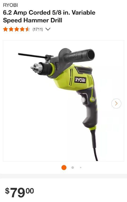 RYOBI
6.2 Amp Corded 5/8 in. Variable Speed Hammer Drill