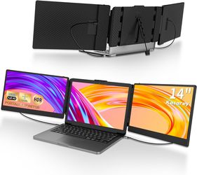 Laptop Screen Extender, 14'' FHD IPS Ultra-Thin Dual/Triple Portable Monitor Display, HDMI/USB-A/Type-C Plug-Play Extra Monitor for Windows, Chrome, M