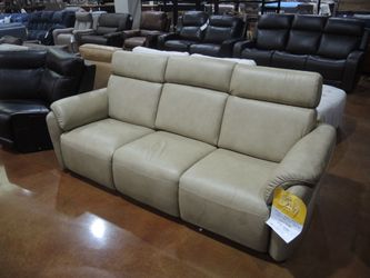 Natuzzi Harston Mastic Leather Power 2pc Sofa Set - Mastic | Couch | Living Room Couch