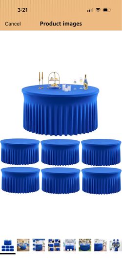 Outpain4 Pack Royal Blue Spandex Round Tablecloths for 60in Tables, 120Inch Stretchy Fitted 5FT Round Table Clothes,Wrinkle Free Table Cover with Skir